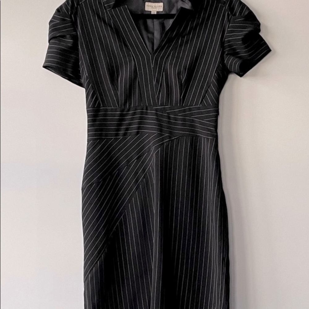 Karen Mullen gorgeous pinstripe black dress cap sleeves.